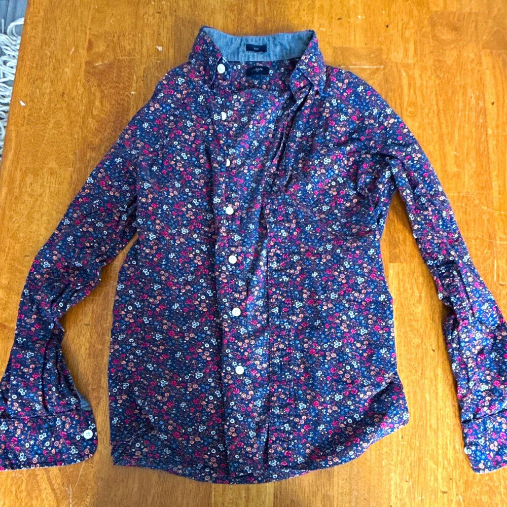 J.CREW Men’s XS Slim Fit Long Sleeve Button-Down Floral Shirt Blue Cotton